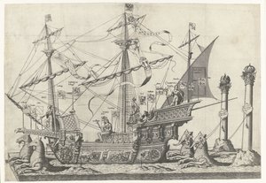 El barco Victoria, No. 5 Procesión fúnebre del emperador Carlos V, 1558 (título de la serie) de Joannes van Doetechum (I)