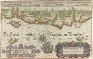 Mapa de la costa inglesa entre la Isla de Wight y Dover Descripciónhe der zee Custen van Englandt tuschen Wicht ende Doueren (...) (título sobre el objeto) de Joannes van Doetechum (I)