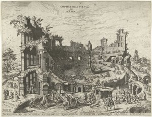 Corrida de toros en las ruinas de un anfiteatro Anfiteatro rvm sine Arena (título sobre objeto) de Joannes van Doetechum (I)