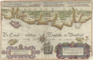 Mapa de la costa inglesa entre la isla de Wight y Dover de Joannes van Doetecum