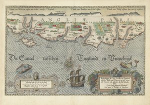Mapa de la costa sur de Inglaterra entre la isla de Wight y Dover de Joannes van Doetecum