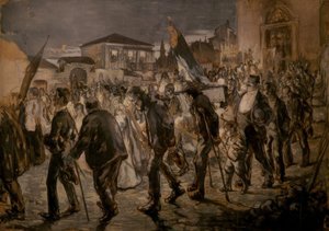 Salida de una procesión de Joaquim Mir i Trinxet