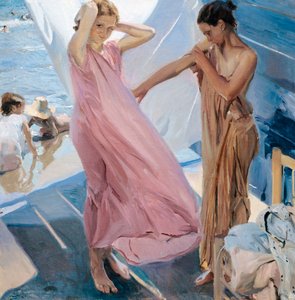 ""Apres le bain"" (Después del baño) dos niñas cambiándose después de bañarse en el mar Pintura de Joaquín Sorolla y Bastida (1863-1923) - 1909 - Óleo sobre lienzo - Museo Sorolla Madrid