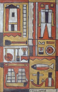 Constructivo (temple sobre lienzo) de Joaquin Torres Garcia