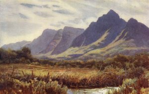 Península del Cabo, Sudáfrica: La Montaña de la Mesa desde Cape Flats (litografía en color) de Joaquin Xaudaru y Echau