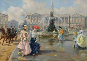 Place de la Concorde, c.1872 (óleo sobre lienzo) de Joaquín Pallarés Allustante