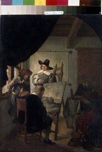 ""Visita en el estudio de un pintor en Holanda"" (Visita en el estudio de un artista) Pintura de Job Adriaensz Berckheyde (1630-1693) 1659 Museo del Hermitage, San Petersburgo, Rusia.