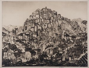 Vista de Anticoli Corrado con mujeres campesinas en primer plano