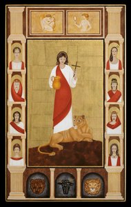 Santa Tecla, 2014 (temple al huevo y oro de 24 quilates sobre madera) de Jodi Simmons