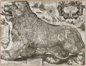 Leo Belgicus - mapa de los Países Bajos (1611) de Jodocus Hondius
