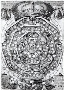 La Unión de las Rosas de las Familias de Lancaster y York, 1589 de Jodocus Hondius