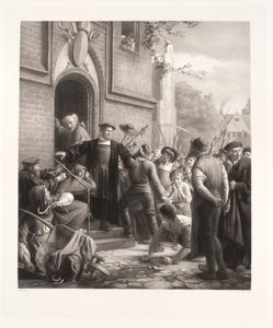 El obispo Rønnow defendido por Hans Tausen contra el ataque de la multitud de Joel Ballin
