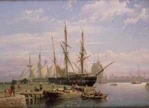 Barcos de vela holandeses anclados en un estuario de Johan Adolph Rust
