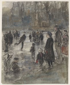 Diversión sobre hielo en el estanque congelado del Haagse Bos de Johan Antonie de Jonge