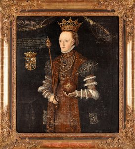 Retrato de Margarita Lejonhufvud (de soltera Margareta Eriksdotter) (1516-1551), reina de Suecia - Pintura de Johan Baptista van Uther (activo 1562-1597), óleo sobre lienzo (102x90 cm)