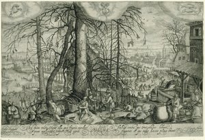 Paisaje invernal con actividades invernales. Hiems (título sobre el objeto) Cuatro estaciones (título de la serie) de Johan Barra