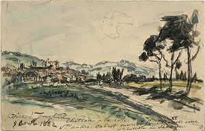 Chateau, Cote Saint Andre (anverso) Carro vacío y cobertizo con otros bocetos (reverso) de Johan Barthold Jongkind