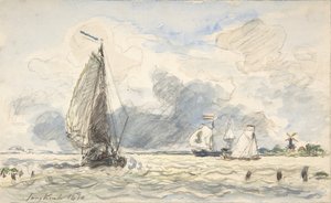 Barcos de pesca holandeses, Verso: Bocetos de barcos, 1870 de Johan Barthold Jongkind