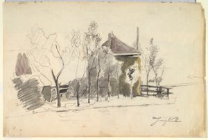 Haywagon en un Corral (anverso); Vista de una granja (verso) de Johan Barthold Jongkind