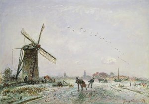 Patinadores sobre hielo en Holanda, 1872 de Johan Barthold Jongkind