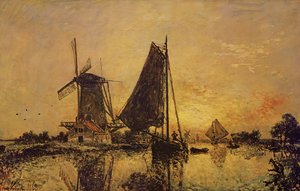 En Holanda, Barcos cerca de un Molino de Viento, 1868 de Johan Barthold Jongkind