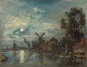 Luz de Luna en el Estuario, Holanda, 1867 de Johan Barthold Jongkind