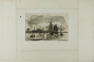 Puesta de sol, puerto de Amberes de Johan Barthold Jongkind