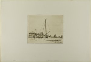 El barco amarrado, del Libro de seis aguafuertes, vistas de Holanda de Johan Barthold Jongkind