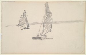 Dos barcos de pesca en aguas tranquilas (anverso); Dos veleros en aguas tranquilas (verso) de Johan Barthold Jongkind