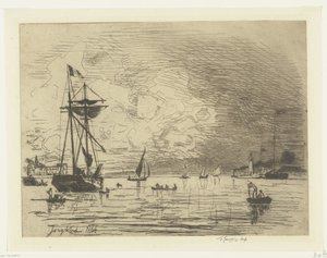 Salida del puerto de Honfleur Sortie du port de Honfleur (título sobre el objeto) de Johan Barthold Jongkind