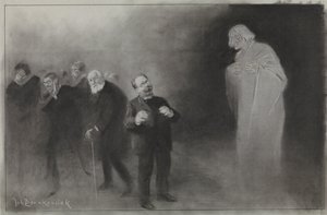 Diseño para la ilustración en De Amsterdammer: Olvido de Schimmel en la felicitación de Año Nuevo del Stadschouwburg, 13 de enero de 1907 de Johan Braakensiek