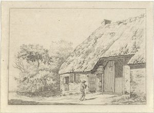 Hombre con una pala en una granja de Johan Christiaan Willem Safft