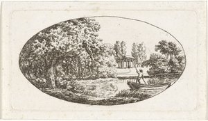 Estanque con un templo con una estatua al otro lado de Johan Christiaan Willem Safft