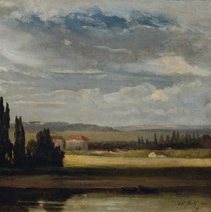 Vista del paisaje con cielo nublado alto de Johan Christian Dahl