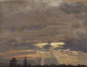 Estudio de nubes con rayos de sol de Johan Christian Dahl
