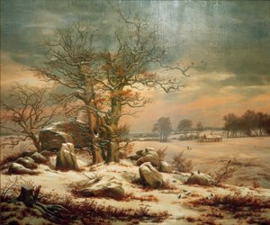 Túmulo cerca de Vordingborg en invierno de Johan Christian Dahl