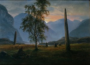 paisaje con piedras conmemorativas de Johan Christian Dahl