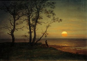 Orilla del mar a la luz de la luna de Johan Christian Dahl