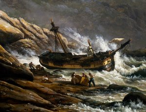 Naufragio en la costa noruega (detalle) de Johan Christian Dahl