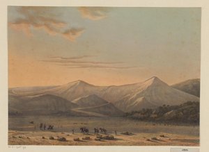 Vista del volcán Bromo La montaña de Bromo que escupe fuego en 1856 (residencia de Probolingo) (título sobre el objeto) de Johan Conrad Greive