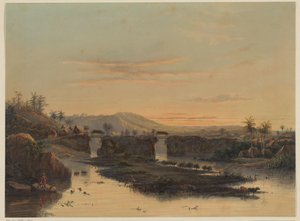 Vista de los alrededores de Batavia Paisaje en el campo de Batavia (título sobre objeto) de Johan Conrad Greive