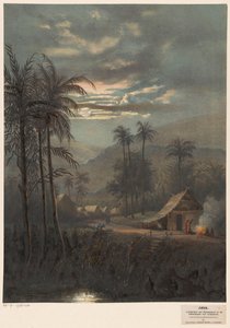 Paisaje a la luz de la luna cerca de Sumedang Paisaje a la luz de la luna en los alrededores de Sumadang (regencias de preanger) (título del objeto) de Johan Conrad Greive