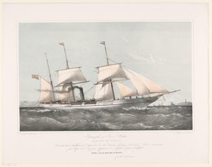 Atornille el barco de vapor Mariout y Hedjaz navegando hacia el mar Pijroscaphes en Fer à Helice Mariout et Hedjaz (título sobre objeto) de Johan Conrad Greive