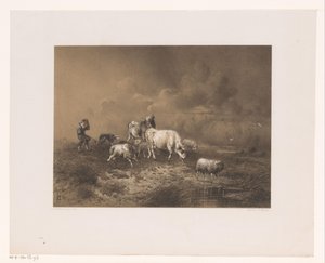 Pastor con rebaño en la tormenta de Johan Daniël Koelman