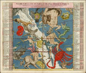 1730 carta celeste - Globi Coelestis In Tabulas Planas Redacti Pars V de Johan Gabriel Doppelmayr