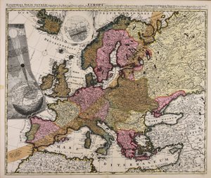 Representación geográfica del eclipse total de sol con duración el 12 de mayo de 1706, observada en Europa de Johan Gabriel Doppelmayr