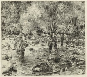 Soldados vadeando el río