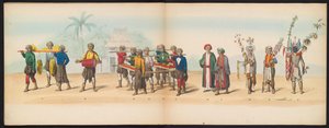 Mascarada de los estudiantes de Delft, 1857 (lámina 7) Procesión disfrazada realizada por los miembros del cuerpo de estudiantes de Delft el 5 de mayo de 1857, que representa la procesión de Garebeg del sultán de Djokjokarta y los tipos más característicos