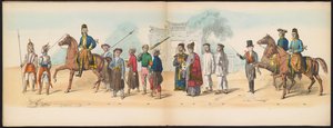 Mascarada de los estudiantes de Delft, 1857 (lámina 8) Procesión disfrazada realizada por los miembros del cuerpo de estudiantes de Delft el 5 de mayo de 1857, que representa la procesión de Garebeg del sultán de Djokjokarta y los tipos más característicos