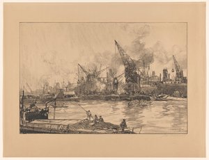 Vista del puerto de Rotterdam, con varias grúas